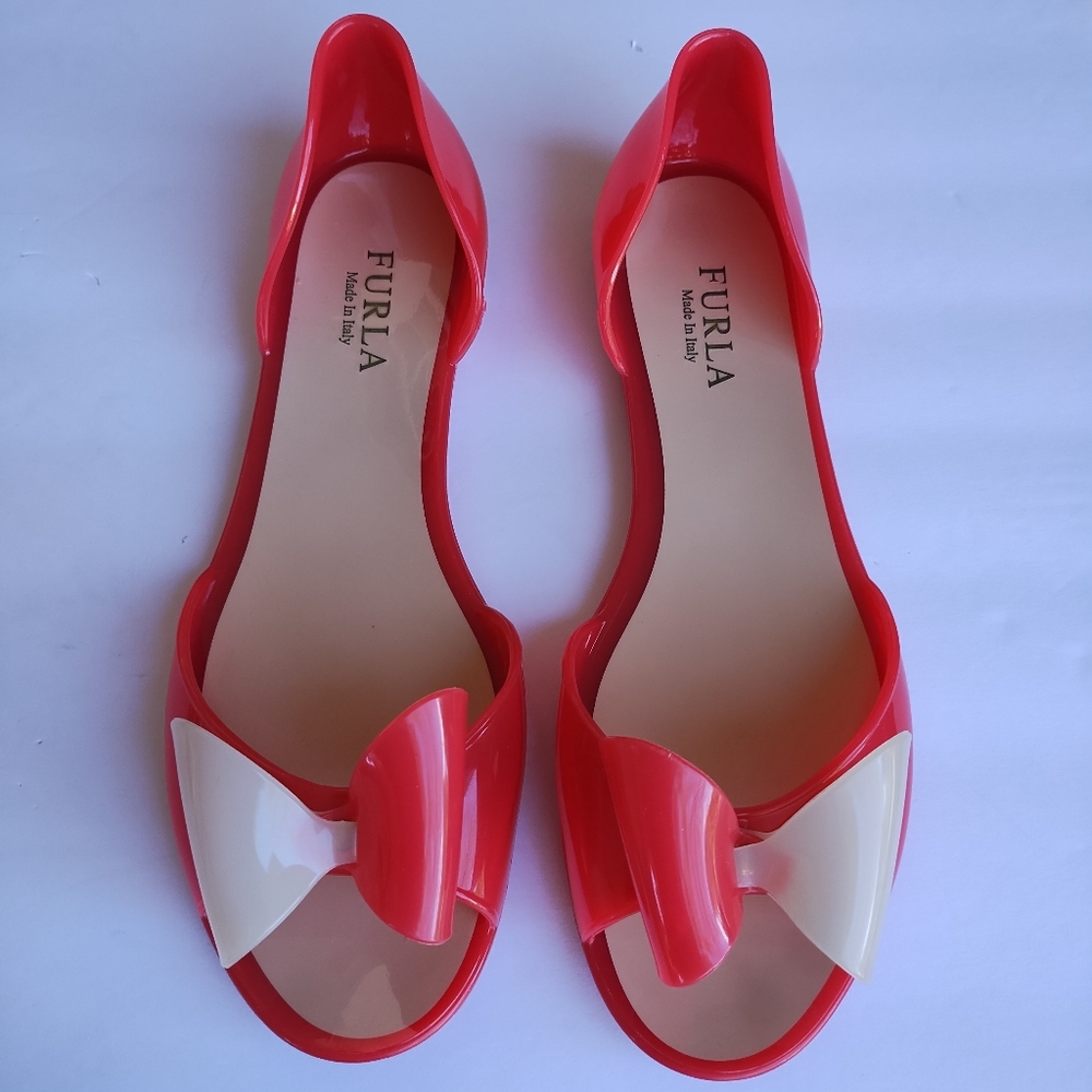 FURLA Jelly Open-Toe Slip-On Bow Flats - Women's Size 39 - Made in Italy